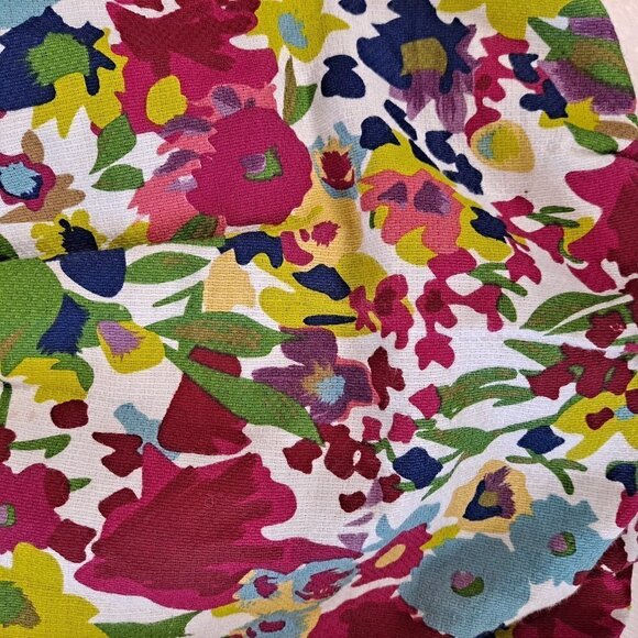 Bamboo Double Rattan Wrapped Handled Colorful Floral Print Round Cotton Bag - Picture 4 of 12